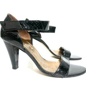 TIBI Black Patent Leather Open Toe Heeled Sandal Pump